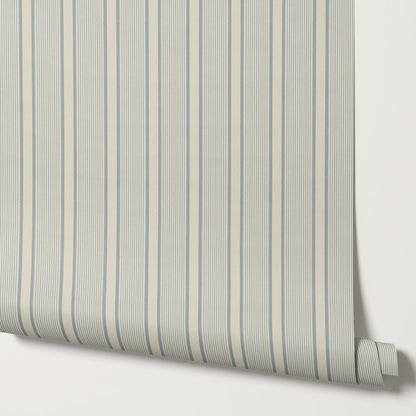 Georgia Harbor Scallop Stripes Vintage Blue Wallpaper