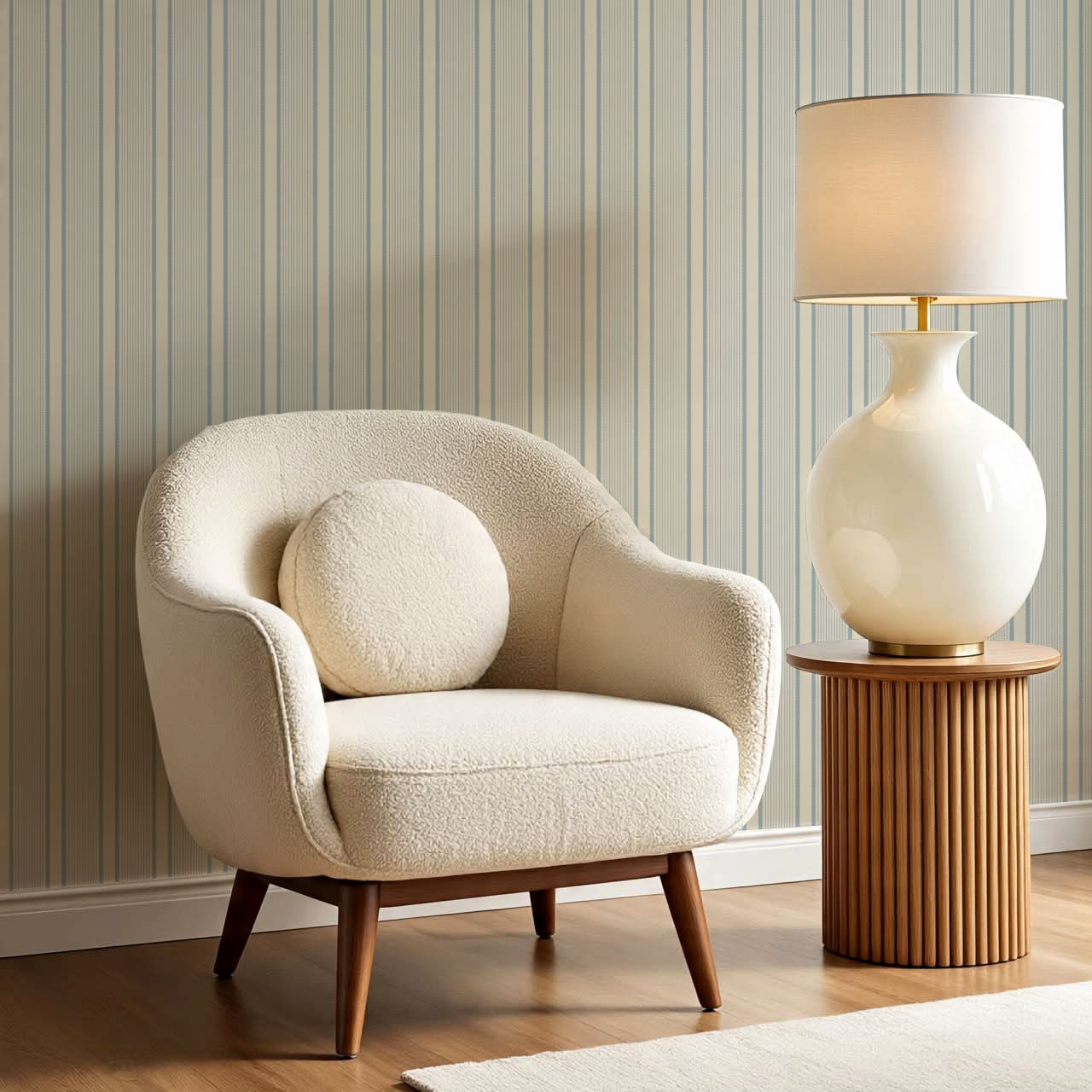 Georgia Harbor Scallop Stripes Vintage Blue Wallpaper