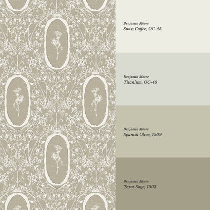 Gia Floral Medallions Olive Wallpaper