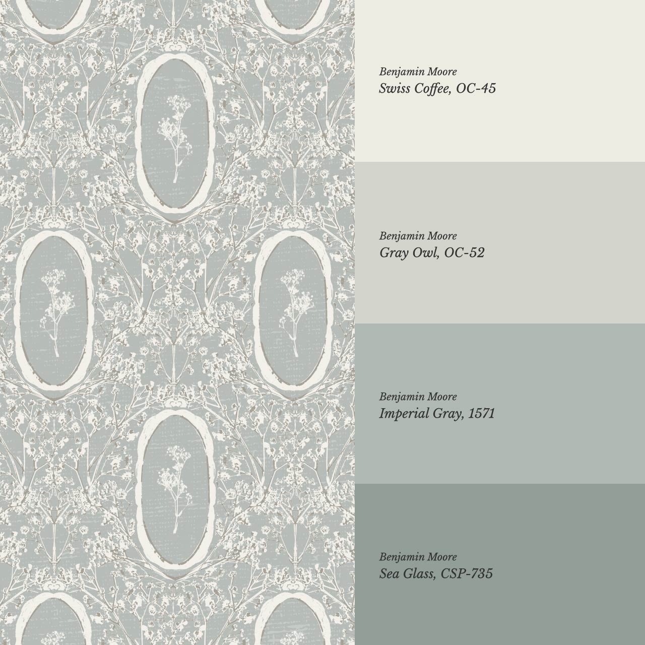Gia Floral Medallions Dove Gray Wallpaper