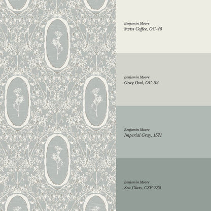 Gia Floral Medallions Dove Gray Wallpaper