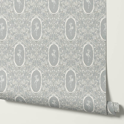 Gia Floral Medallions Dove Gray Wallpaper
