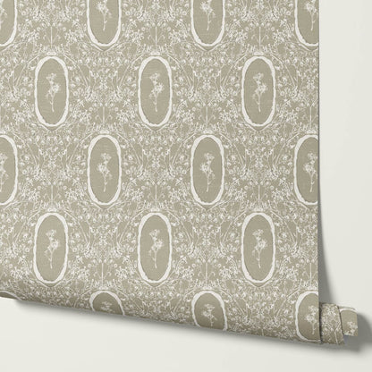 Gia Floral Medallions Olive Wallpaper