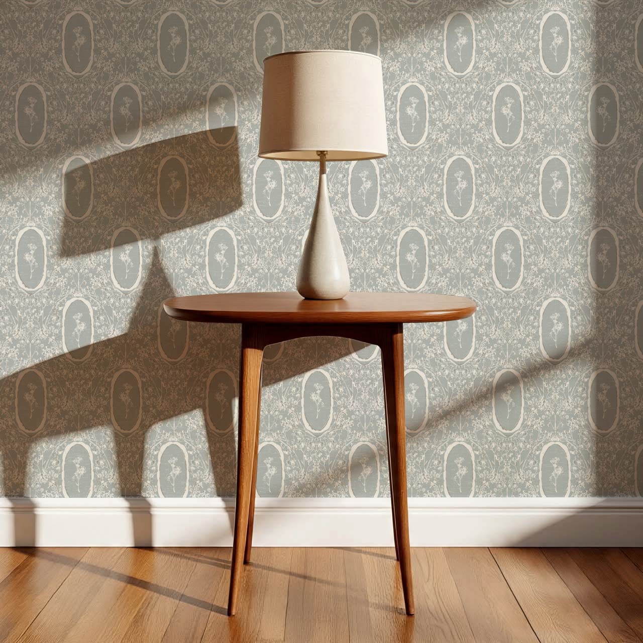 Gia Floral Medallions Dove Gray Wallpaper