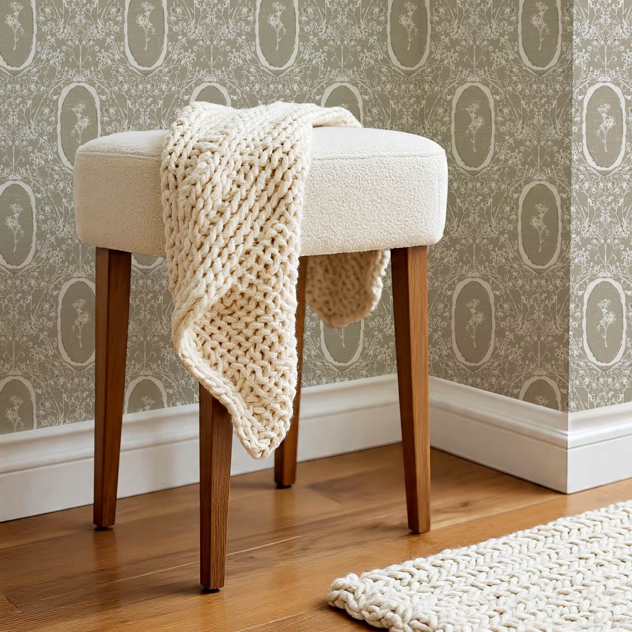 Gia Floral Medallions Olive Wallpaper