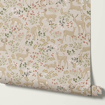 Gianna Meadow Deer Taupe Wallpaper