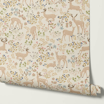 Gianna Meadow Deer Neutral Pastel Wallpaper