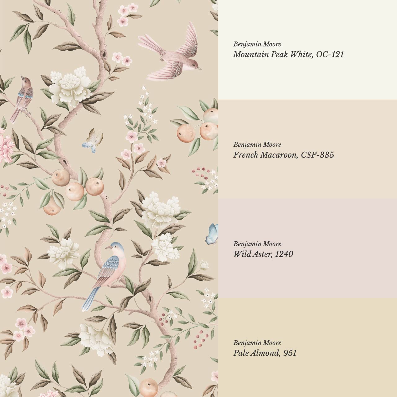 Ginevra Orchard Song Chinoiserie Beige Pastel Wallpaper