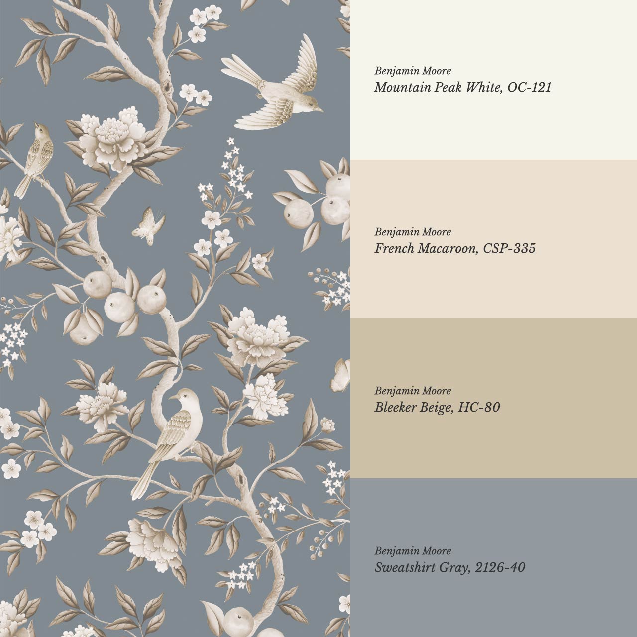Ginevra Orchard Song Chinoiserie Smoke Beige Wallpaper
