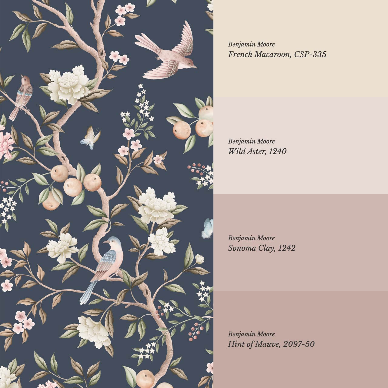 Ginevra Orchard Song Chinoiserie Navy Pastel Wallpaper