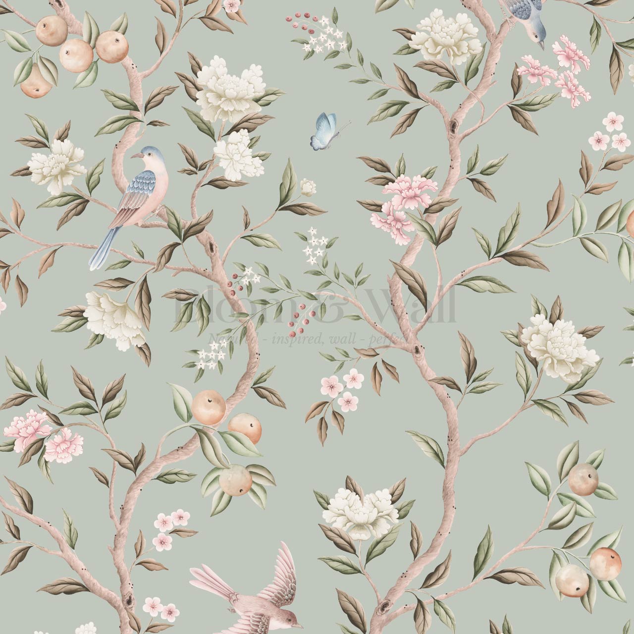 Ginevra Orchard Song Chinoiserie Sage Pastel Wallpaper