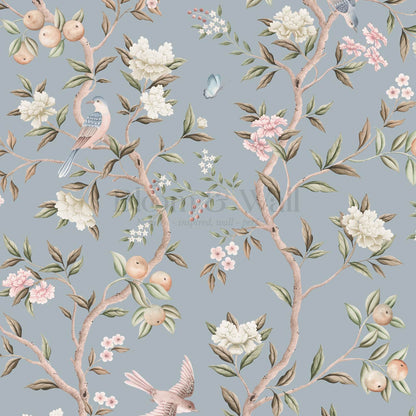 Ginevra Orchard Song Chinoiserie Sky Pastel Wallpaper
