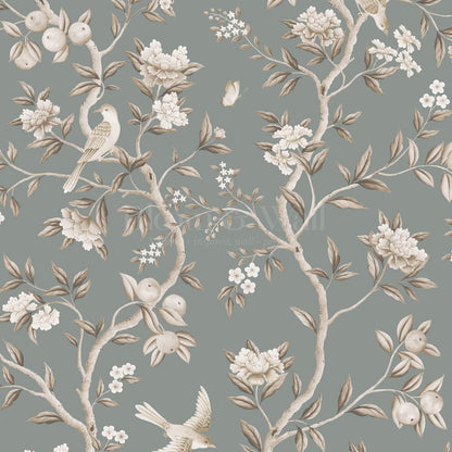 Ginevra Orchard Song Chinoiserie Sage Beige Wallpaper