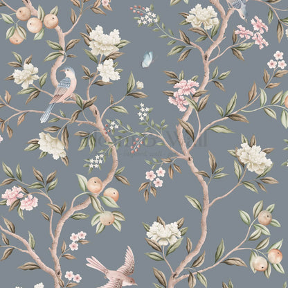 Ginevra Orchard Song Chinoiserie Smoke Pastel Wallpaper