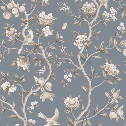 Ginevra Orchard Song Chinoiserie Smoke Beige Wallpaper