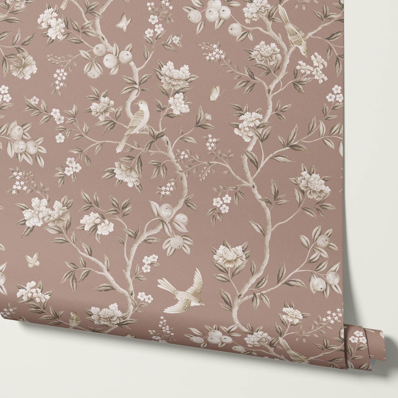 Ginevra Orchard Song Chinoiserie Clay Beige Wallpaper