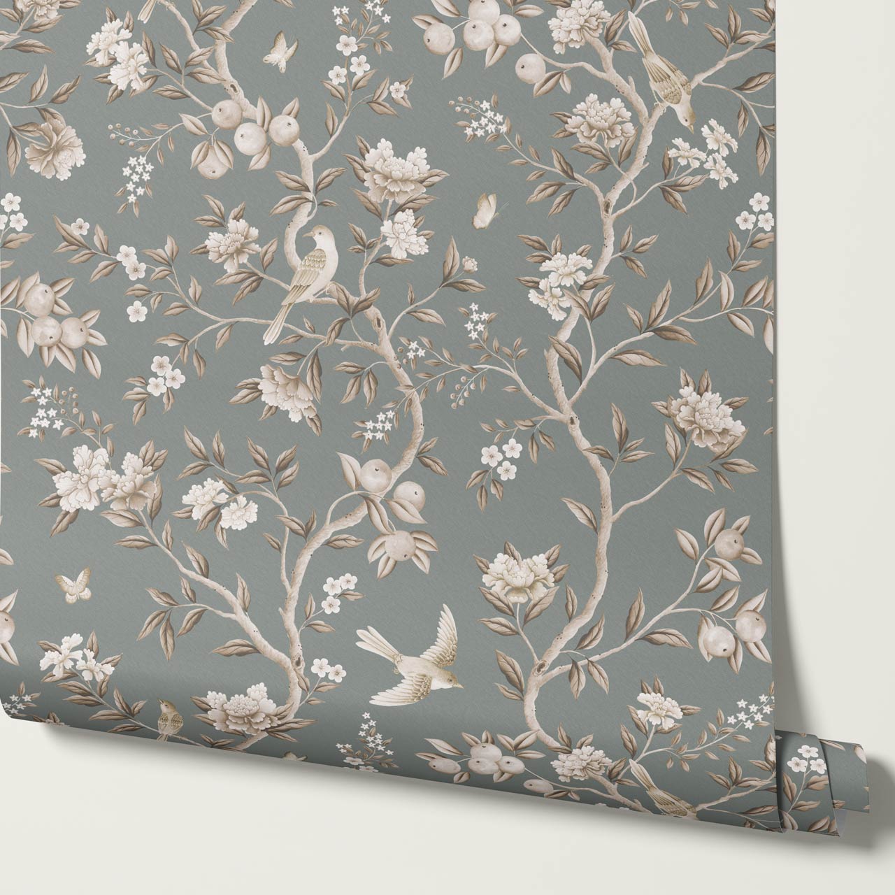 Ginevra Orchard Song Chinoiserie Sage Beige Wallpaper