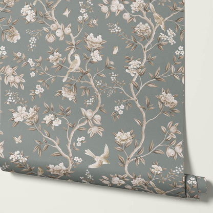 Ginevra Orchard Song Chinoiserie Sage Beige Wallpaper