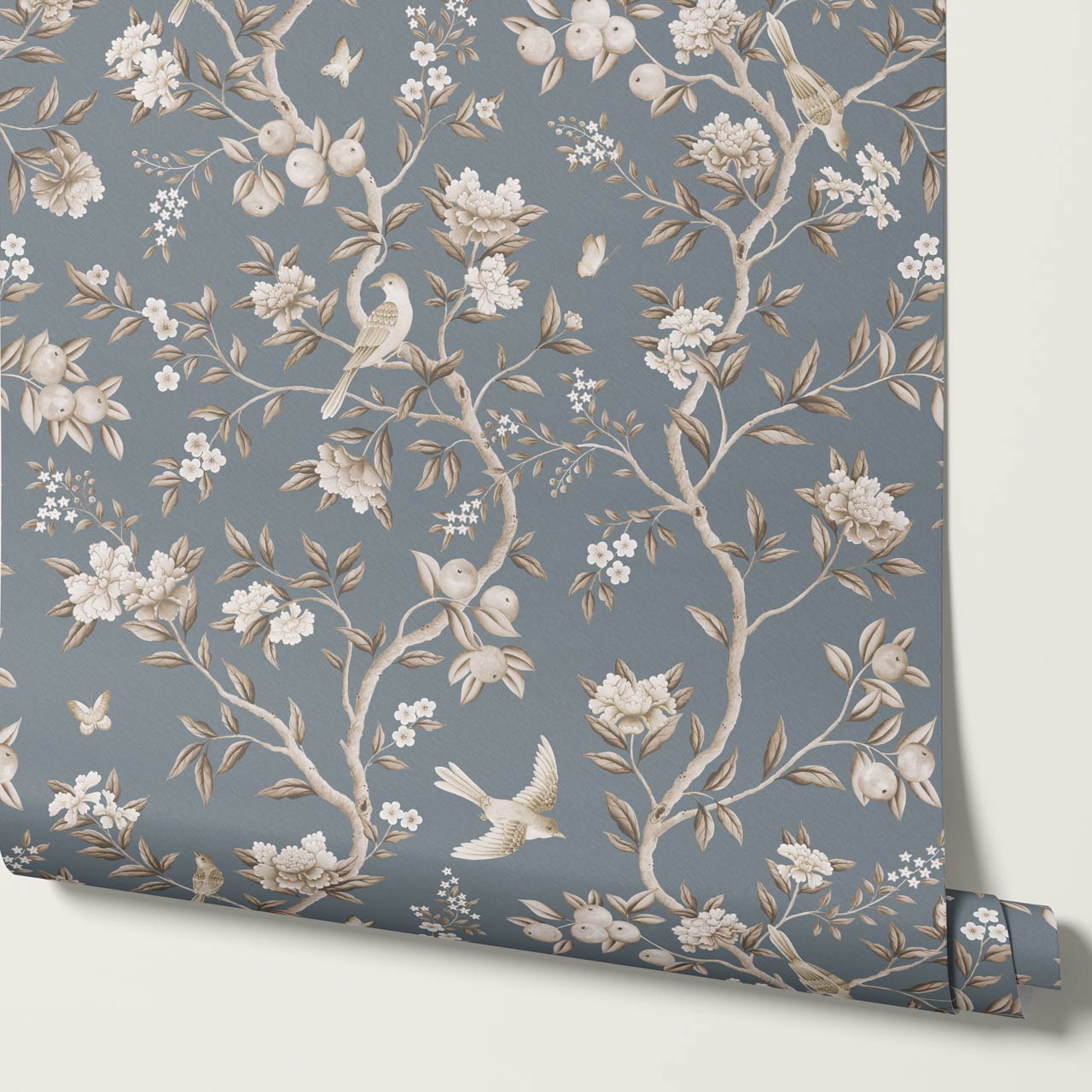 Ginevra Orchard Song Chinoiserie Smoke Beige Wallpaper