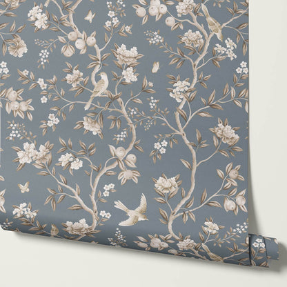 Ginevra Orchard Song Chinoiserie Smoke Beige Wallpaper