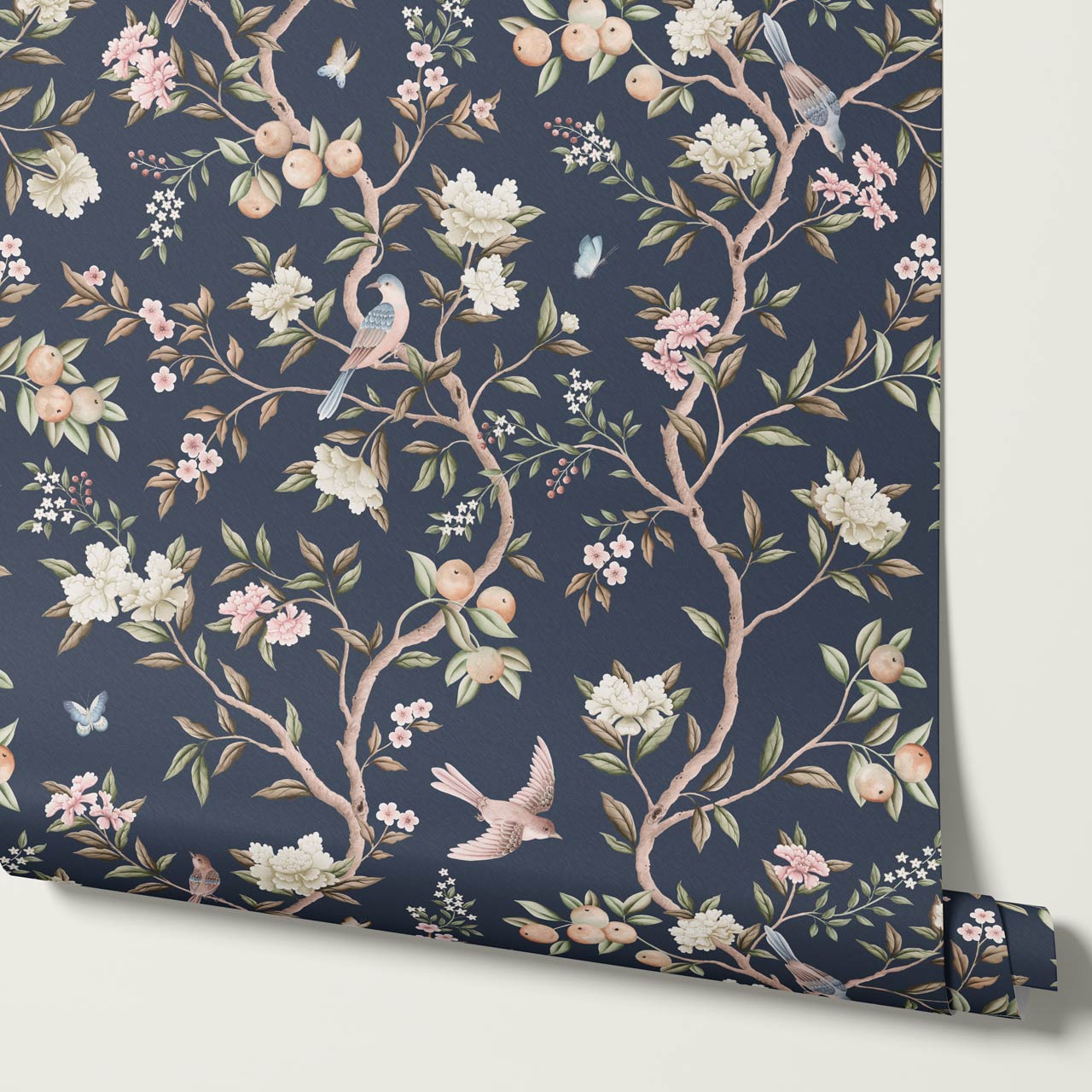 Ginevra Orchard Song Chinoiserie Navy Pastel Wallpaper