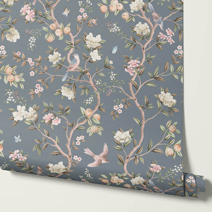 Ginevra Orchard Song Chinoiserie Smoke Pastel Wallpaper