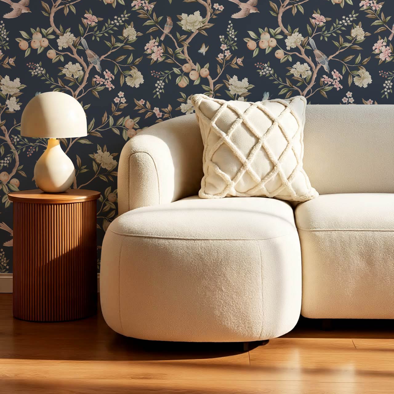 Ginevra Orchard Song Chinoiserie Navy Pastel Wallpaper