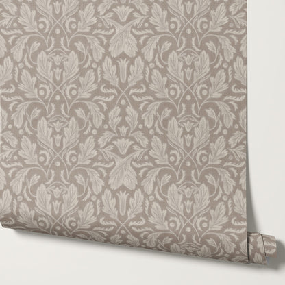 Gisele Baroque Leaves Birchwood Wallpaper