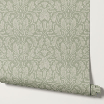 Gisele Baroque Leaves Sage Wallpaper