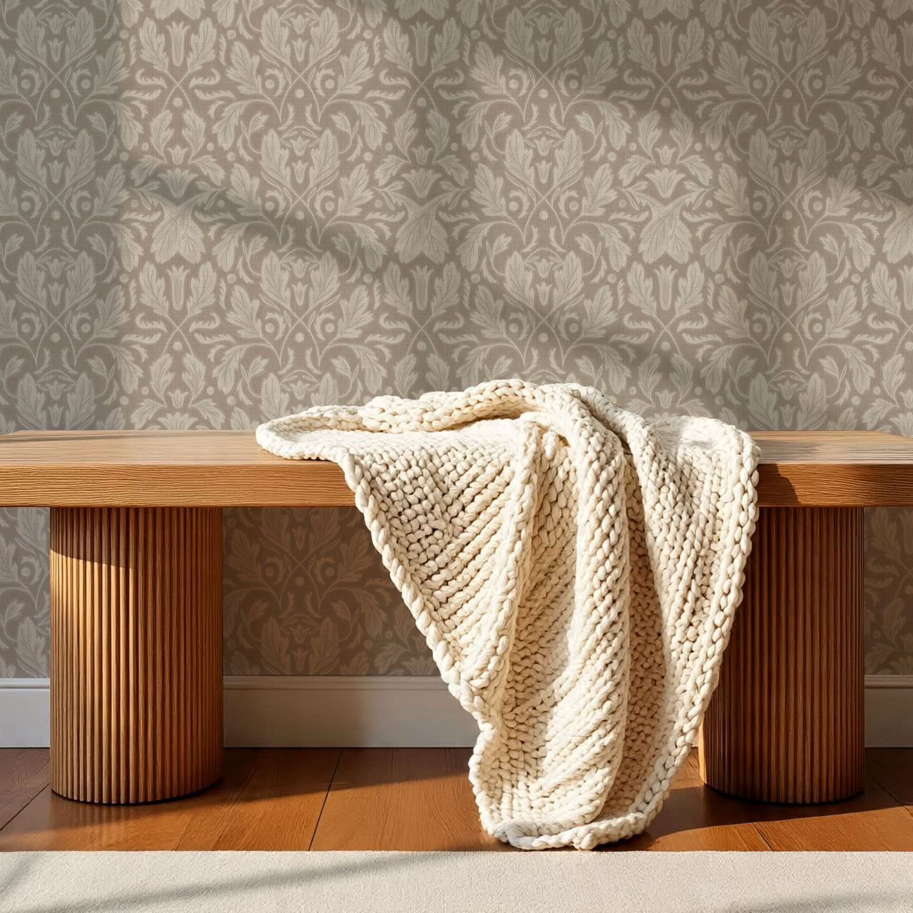 Gisele Baroque Leaves Birchwood Wallpaper