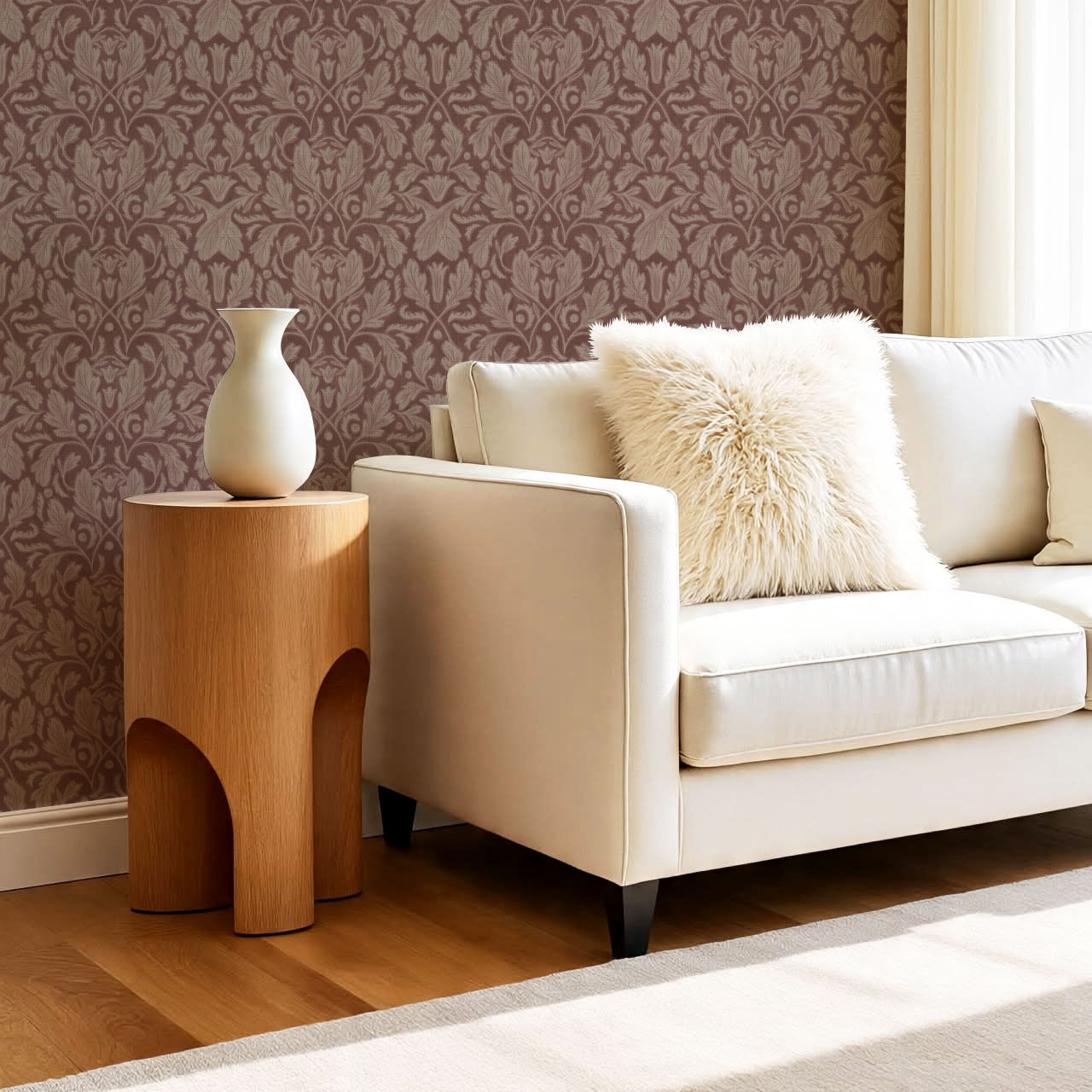 Gisele Baroque Leaves Brown Mauve Wallpaper