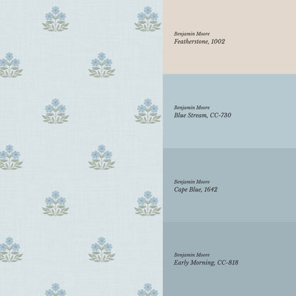 Giustina Floral Bloom French Blue Wallpaper