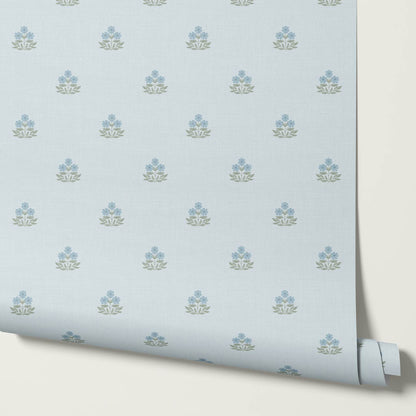 Giustina Floral Bloom French Blue Wallpaper