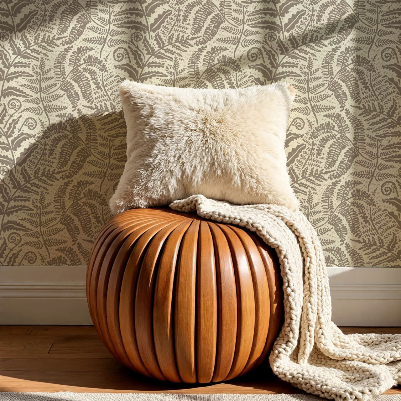 Gloria Fern Pastel Brown Wallpaper