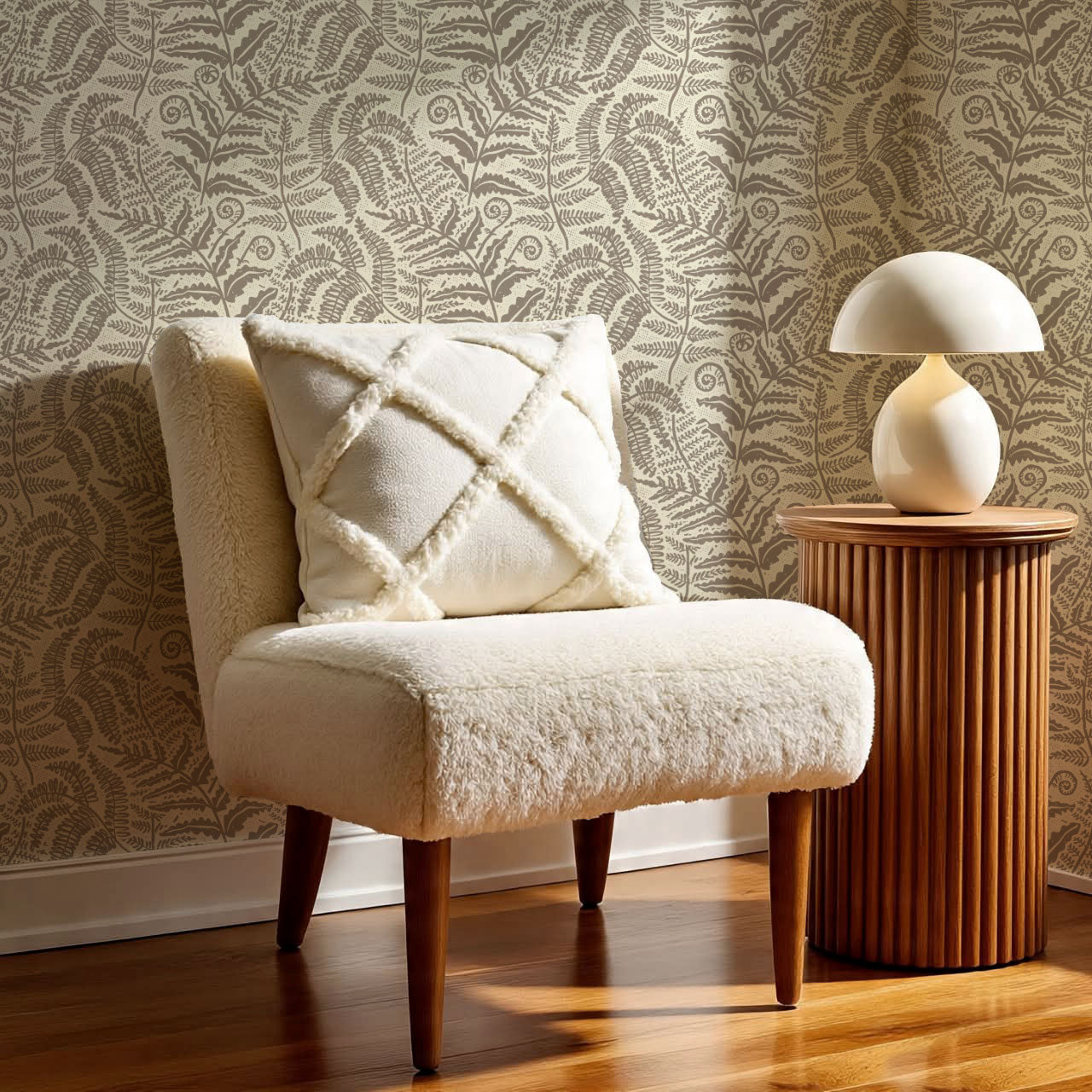 Gloria Fern Pastel Brown Wallpaper
