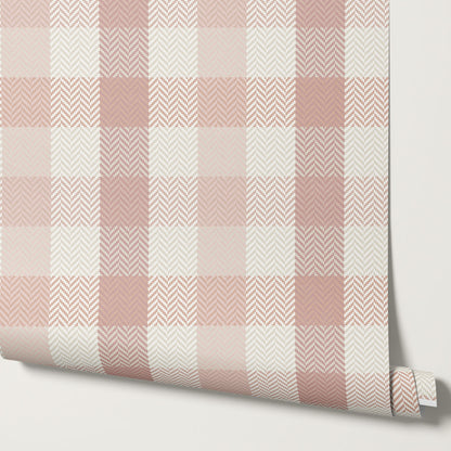 Gloria Tartan Plaid Check Blush Wallpaper