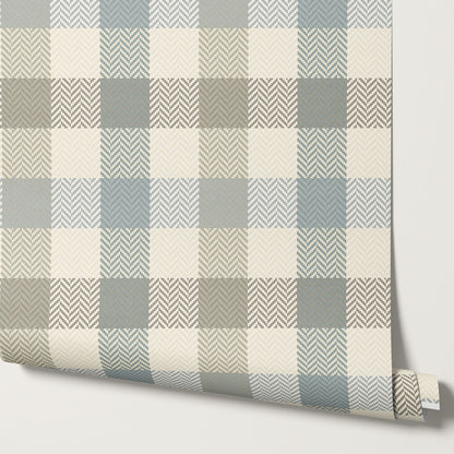Gloria Tartan Plaid Check French Blue Wallpaper