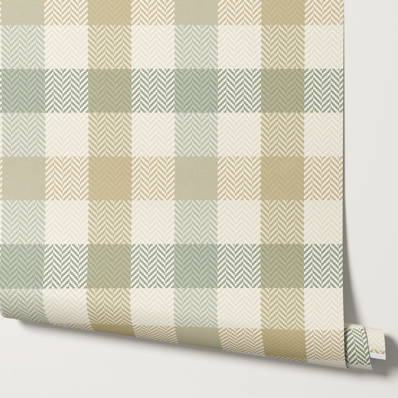 Gloria Tartan Plaid Check Sage Gold Wallpaper