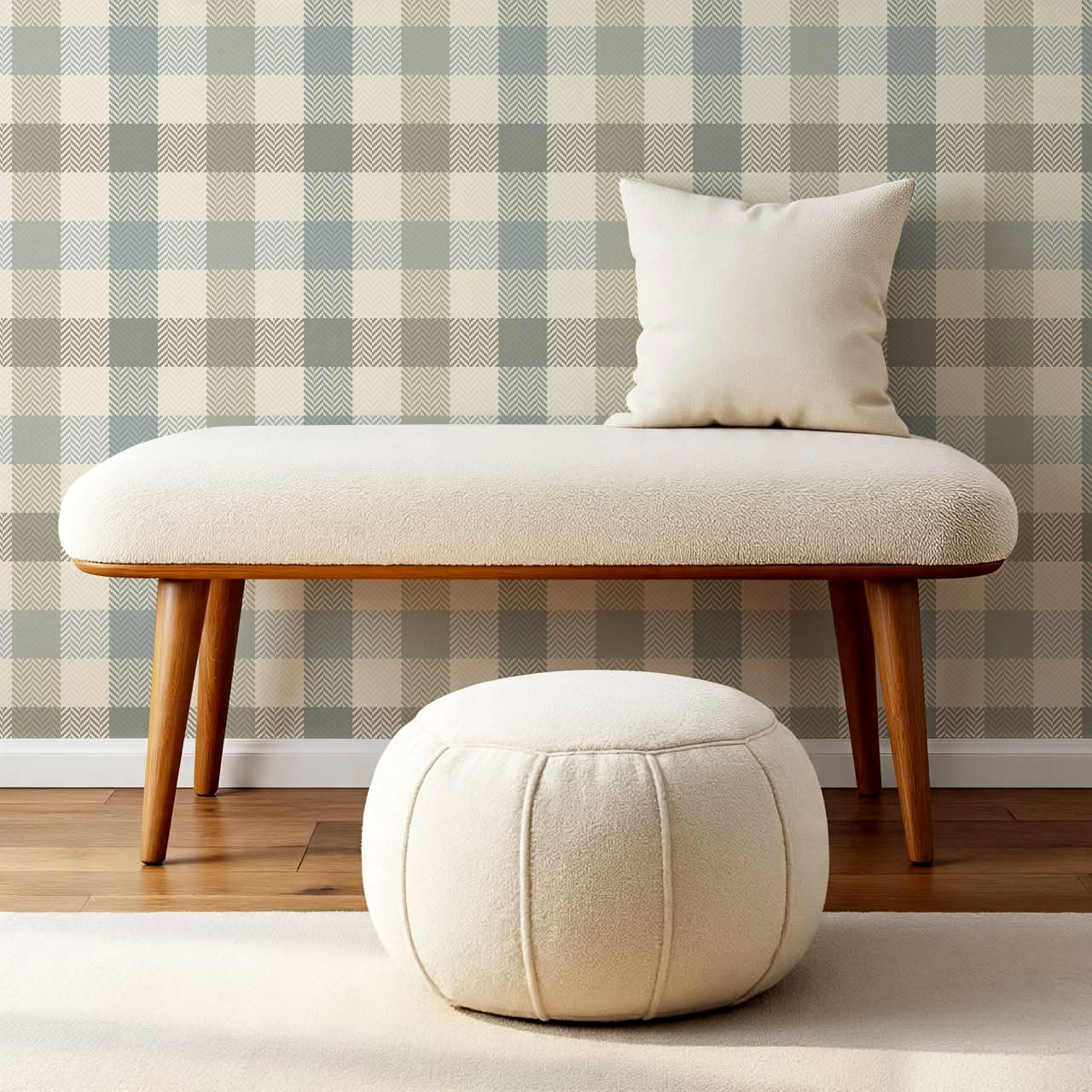 Gloria Tartan Plaid Check French Blue Wallpaper
