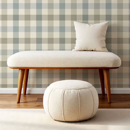 Gloria Tartan Plaid Check French Blue Wallpaper
