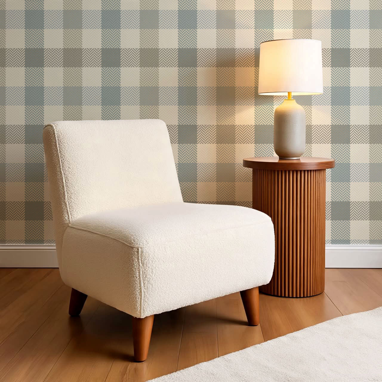 Gloria Tartan Plaid Check French Blue Wallpaper