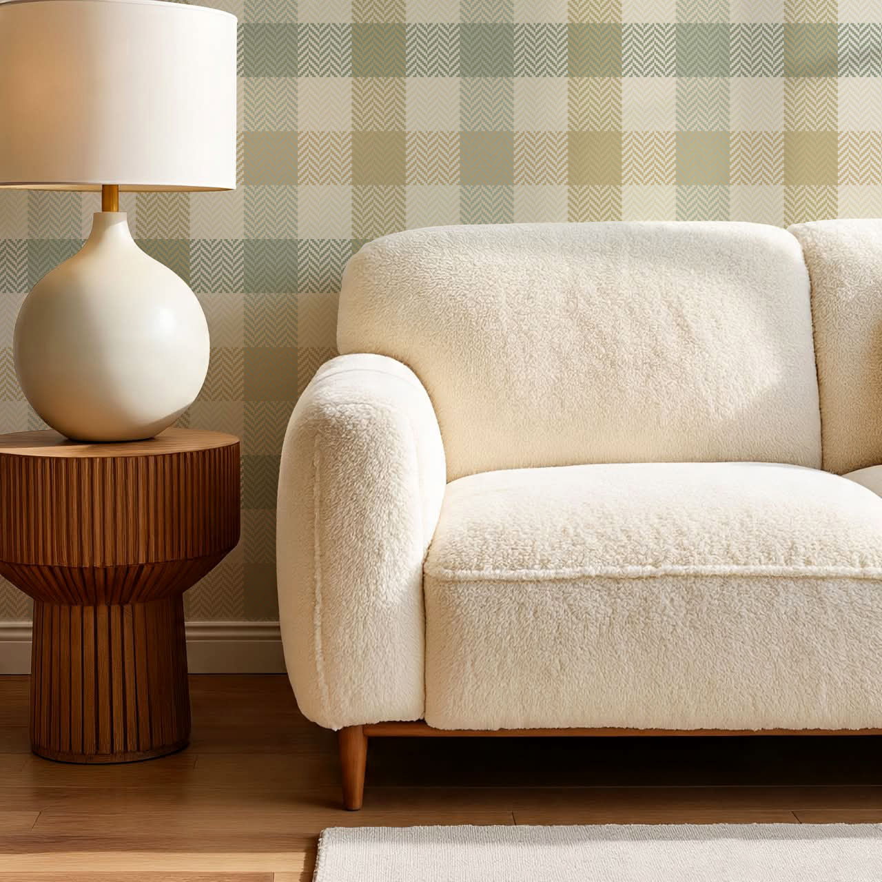 Gloria Tartan Plaid Check Sage Gold Wallpaper