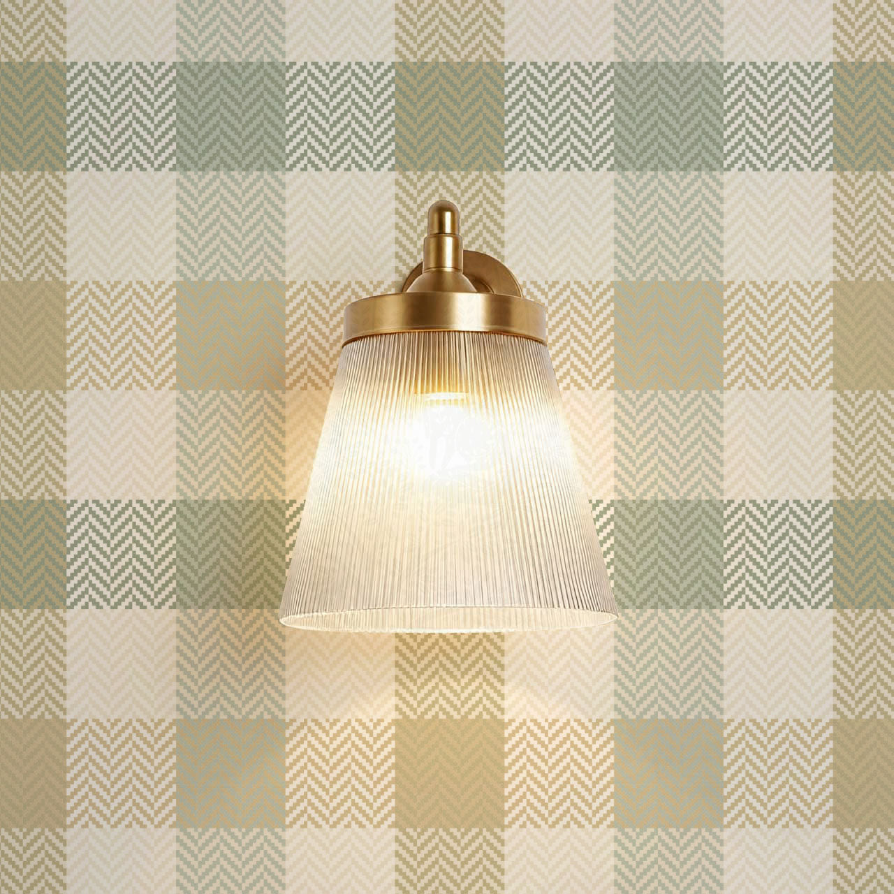 Gloria Tartan Plaid Check Sage Gold Wallpaper