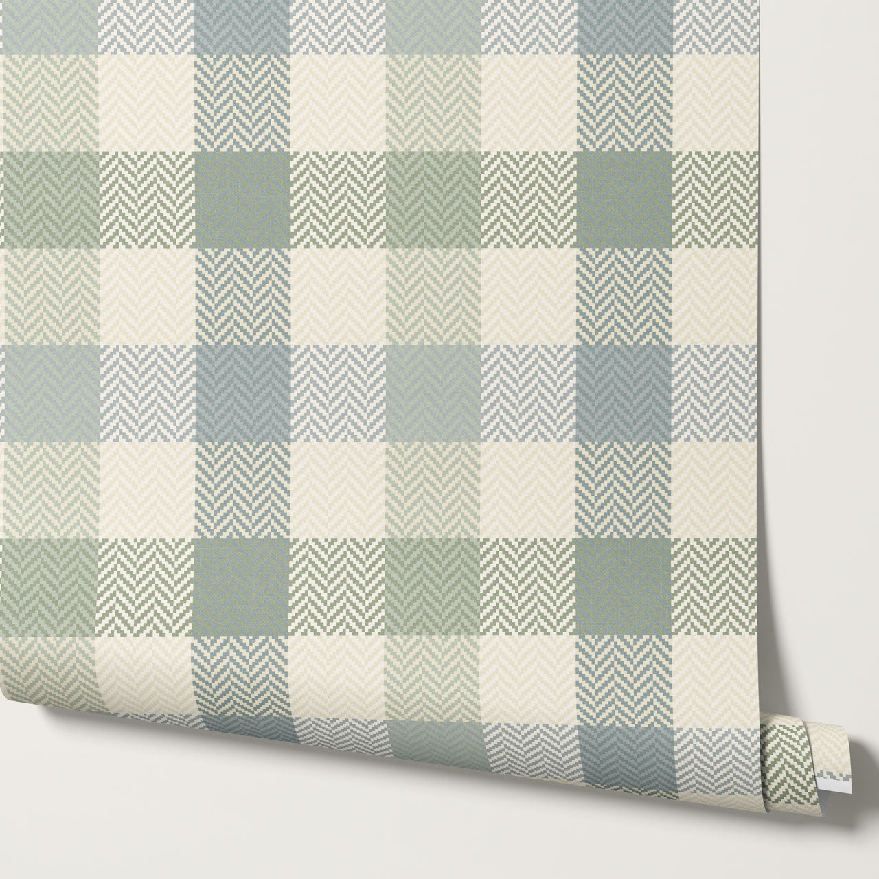 Gloria Tartan Plaid Check Sage Blue Wallpaper