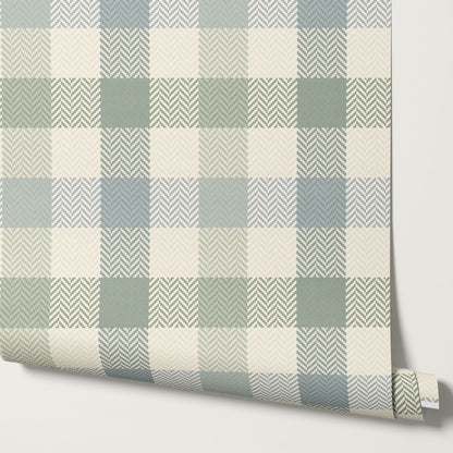 Gloria Tartan Plaid Check Sage Blue Wallpaper