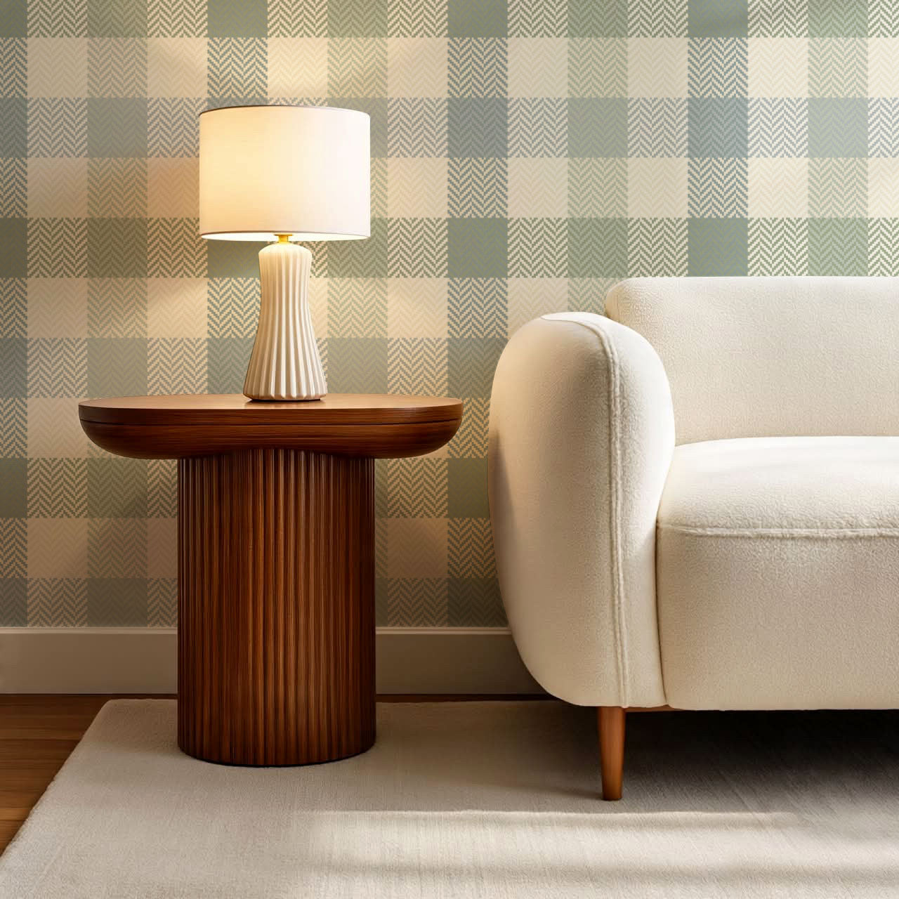Gloria Tartan Plaid Check Sage Blue Wallpaper