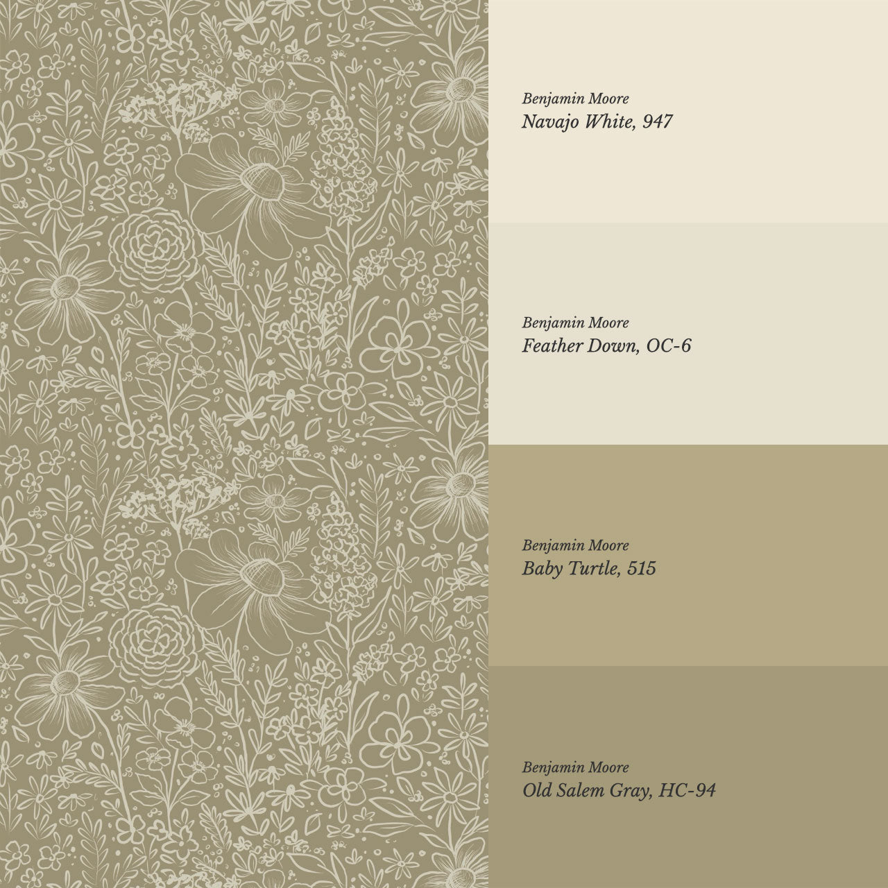 Daisy Meadow Olive Wallpaper