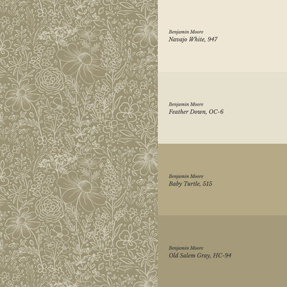 Daisy Meadow Olive Wallpaper