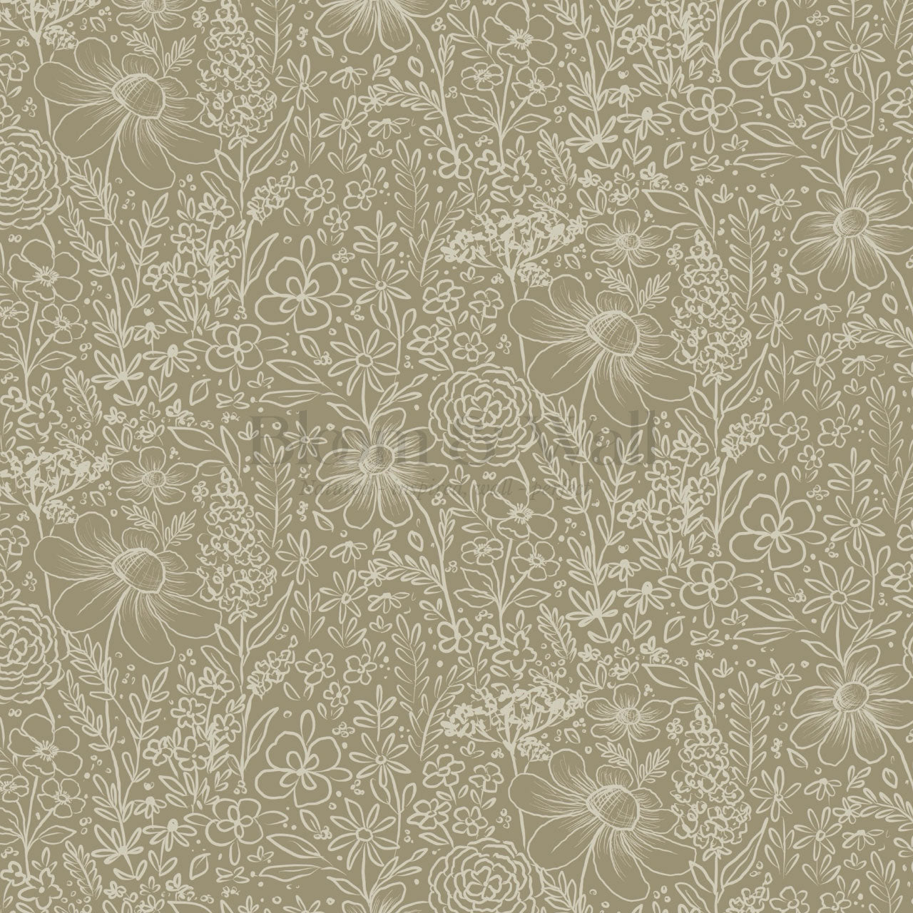 Daisy Meadow Olive Wallpaper
