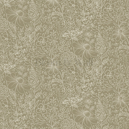 Daisy Meadow Olive Wallpaper